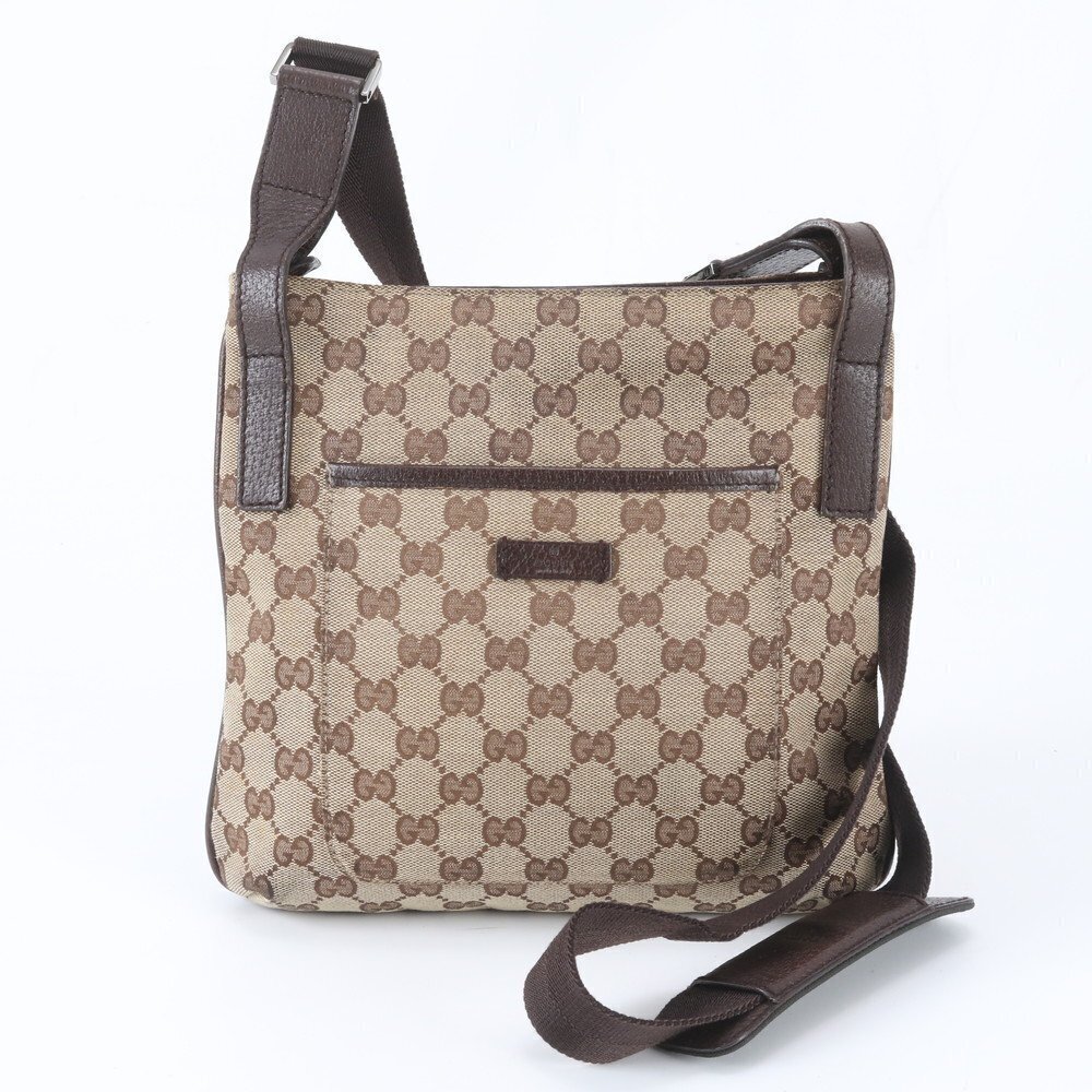 Gucci GG Canvas Leather Shoulder Bag Crossbody Messenger Commuter Brown RIM
